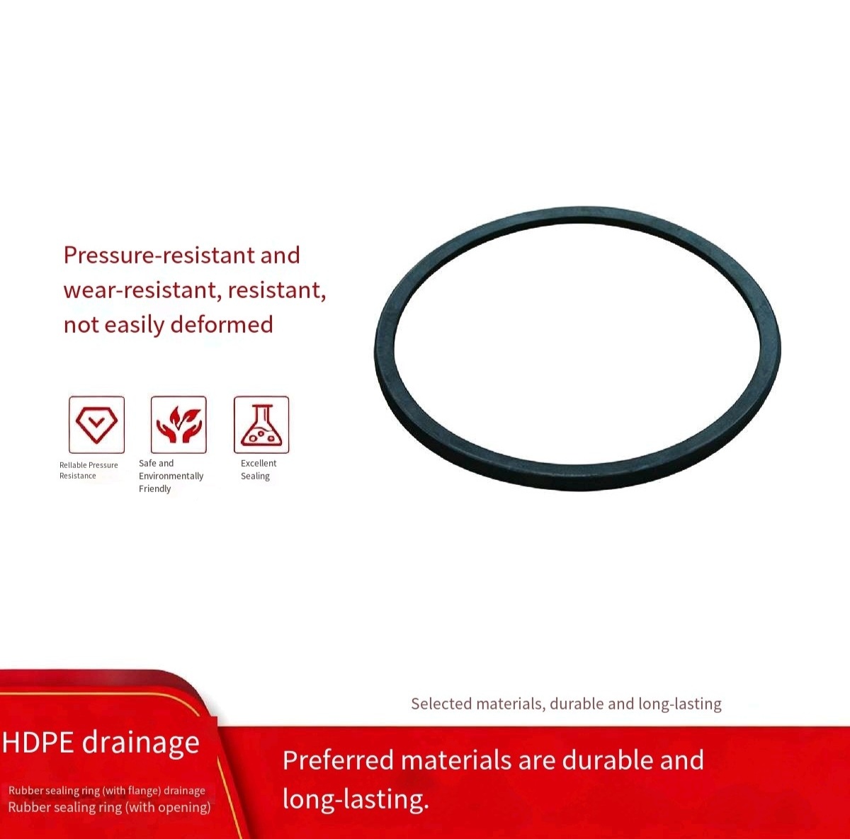 5e5ae0e88f571650f04575f51d5d98b4 LESSO Rubber Ring HDPE Double-Wall Corrugated Pipe (With Bell Mouth), Black, dn800 - Image 1