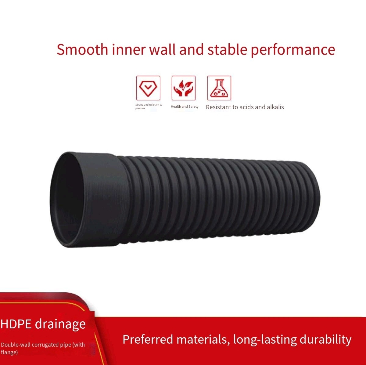 f2995259333e86d8a700149723150647 LESSO HDPE Double-Wall Corrugated Pipe (With Socket 02) Black SN4 500 6M(N) - Image 1